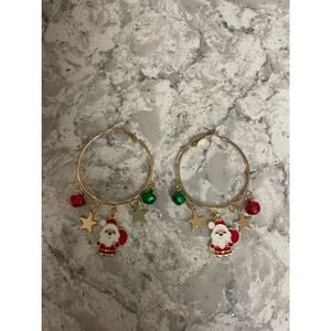 Christmas Santa Claus & Star Drop Earrings Hoop red gold green - NEW